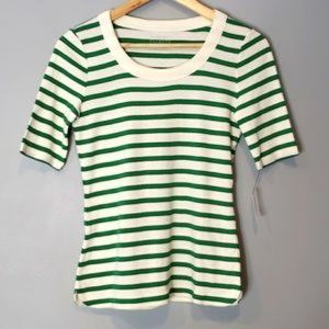 NWT The Talbots tee shirt XS Green White Stripe